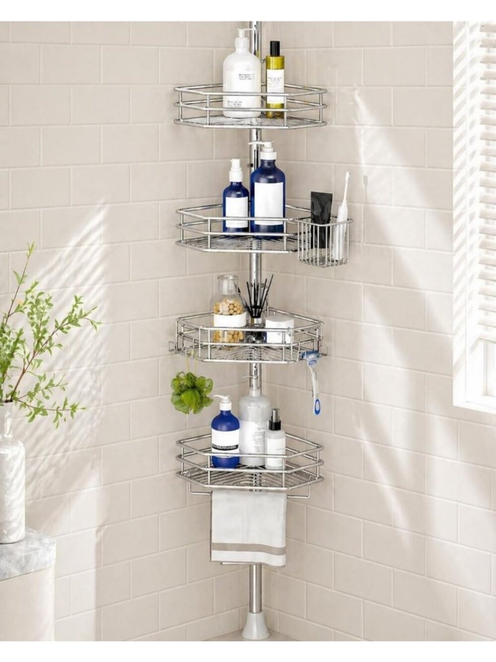 Rustproof Corner Shower Caddy Tension Pole for Bathroom Storage
